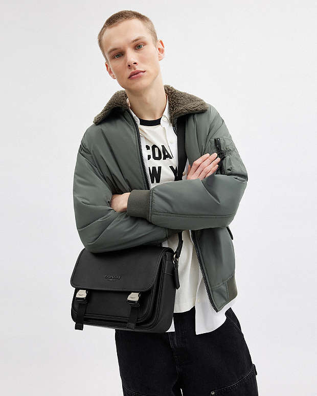 Racer Messenger Bag Smooth Leather-Gunmetal-Black Smooth Leather-Gunmetal-Black