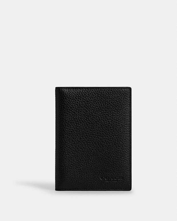 Passport Card Case Pebbled Leather-Gunmetal-Black Pebbled Leather-Gunmetal-Black
