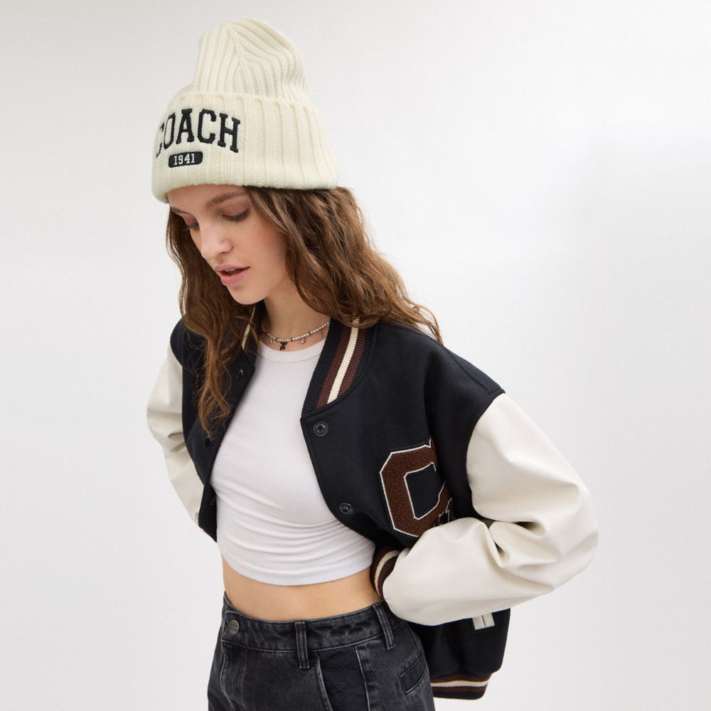 Coach Coach 1941 Embroidered Knit Beanie Chalk