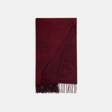 Coach Horse And Carriage Print Oversized Muffler Dark Wine