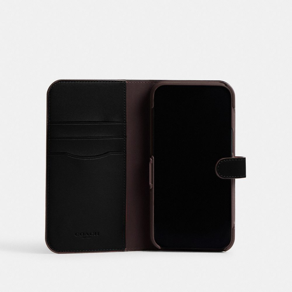 Coach Iphone 15 Pro Max Folio In Signature Canvas Charcoal