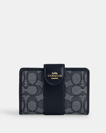 Medium Corner Zip Wallet In Signature Jacquard Signature Jacquard-Gold-Navy-Midnight Navy Signature Jacquard-Gold-Navy-Midnight Navy