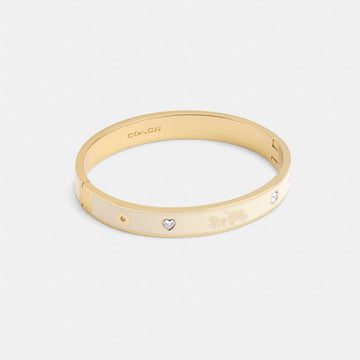 Coach Horse And Carriage Enamel Hinged Bangle Gold Chalk