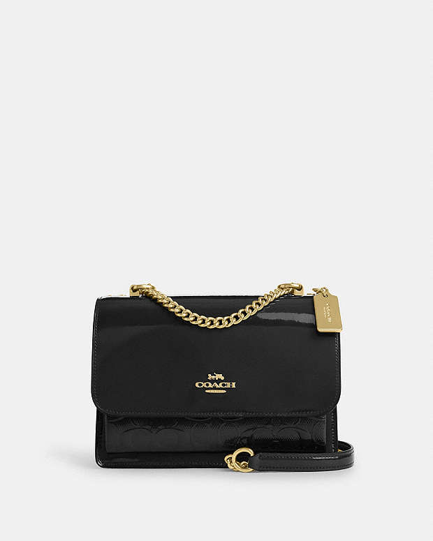 Klare Crossbody Bag In Signature Leather Novelty Leather-Gold-Black Novelty Leather-Gold-Black
