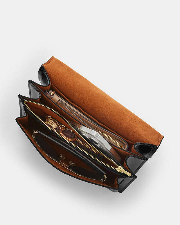 Klare Crossbody Bag In Signature Leather Novelty Leather-Gold-Black Novelty Leather-Gold-Black