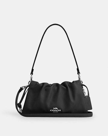 Faye Shoulder Bag With Ruching Smooth Leather-Silver-Black Smooth Leather-Silver-Black