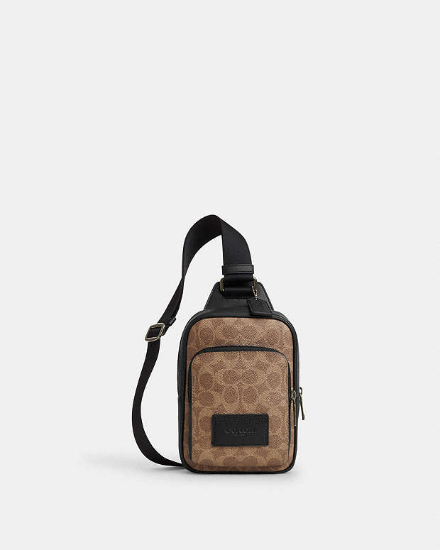 Racer Sling Pack In Signature Canvas Signature Canvas-Qb-Tan-Black Signature Canvas-Qb-Tan-Black