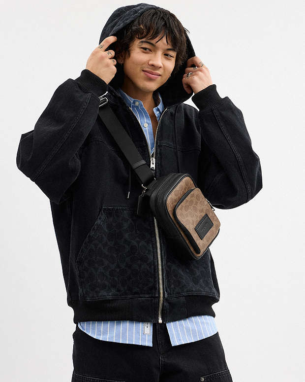 Racer Sling Pack In Signature Canvas Signature Canvas-Qb-Tan-Black Signature Canvas-Qb-Tan-Black