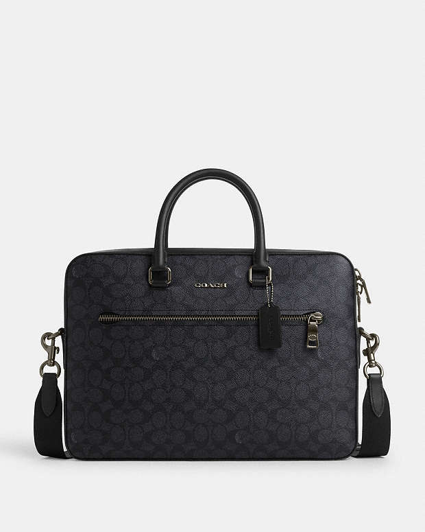 Ethan Slim Brief In Signature Canvas Signature Canvas-Gunmetal-Charcoal-Black Signature Canvas-Gunmetal-Charcoal-Black