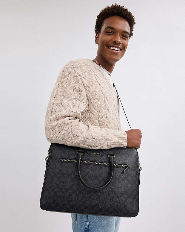 Ethan Slim Brief In Signature Canvas Signature Canvas-Gunmetal-Charcoal-Black Signature Canvas-Gunmetal-Charcoal-Black