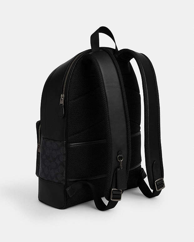 West Backpack In Signature Canvas With Varsity Stripe Signature Canvas-Gunmetal-Charcoal-Denim-Chalk Signature Canvas-Gunmetal-Charcoal-Denim-Chalk