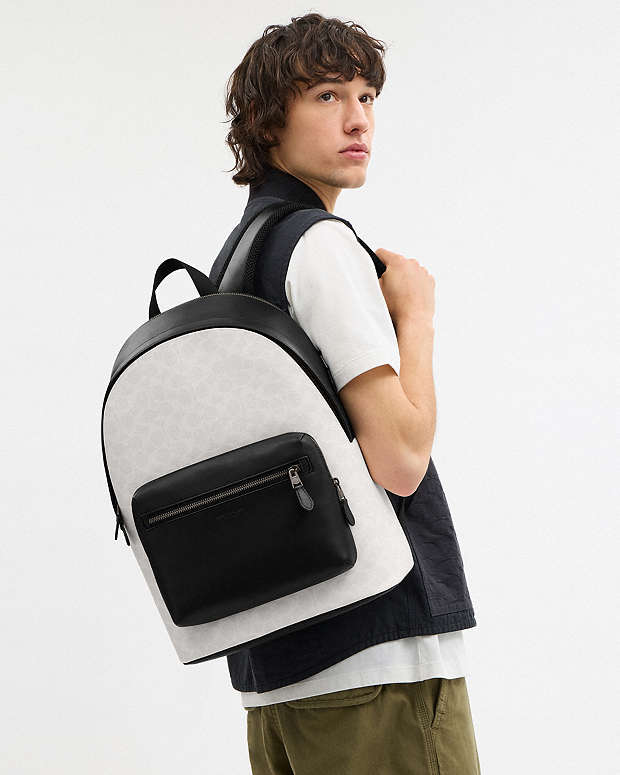 West Backpack In Signature Canvas Signature Canvas-Gunmetal-Chalk-Black Signature Canvas-Gunmetal-Chalk-Black