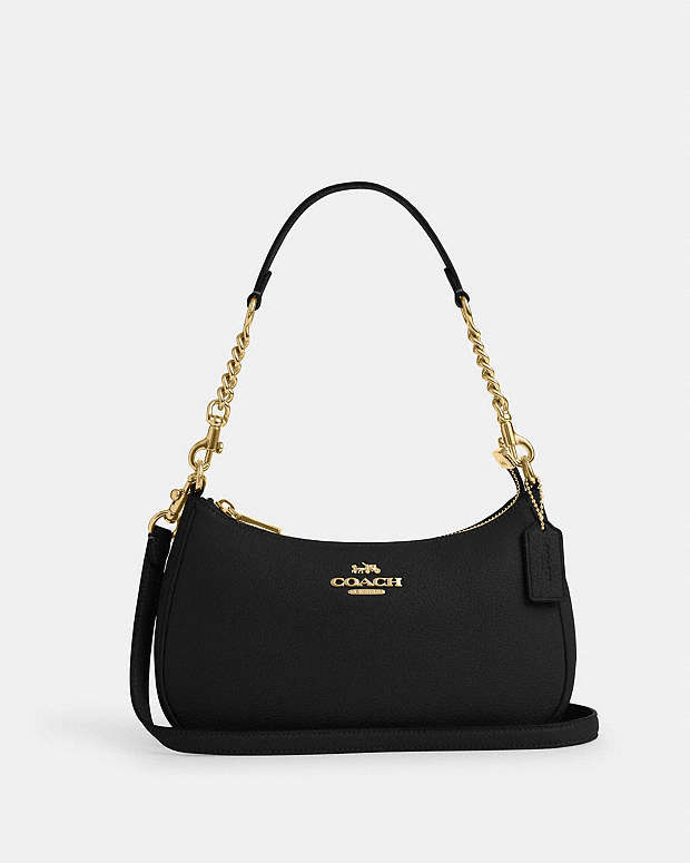 Teri Shoulder Bag Pebbled Leather-Gold-Black Pebbled Leather-Gold-Black