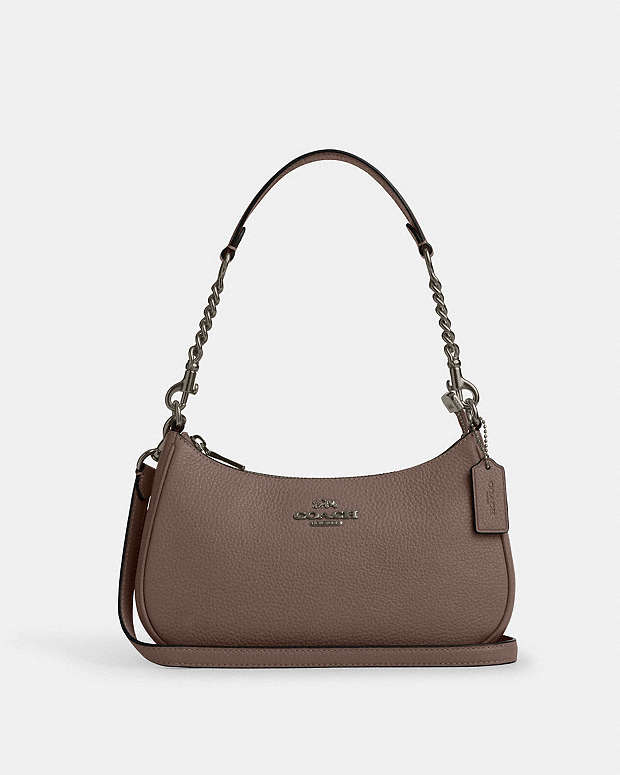 Teri Shoulder Bag Pebbled Leather-Qb-Dark Stone Pebbled Leather-Qb-Dark Stone