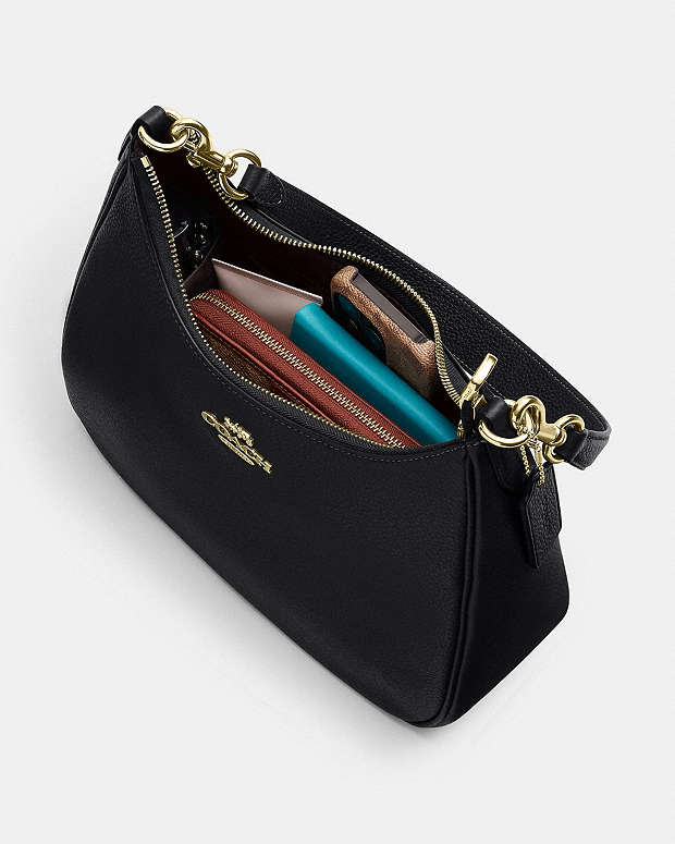 Teri Hobo Bag Pebbled Leather-Gold-Black Pebbled Leather-Gold-Black