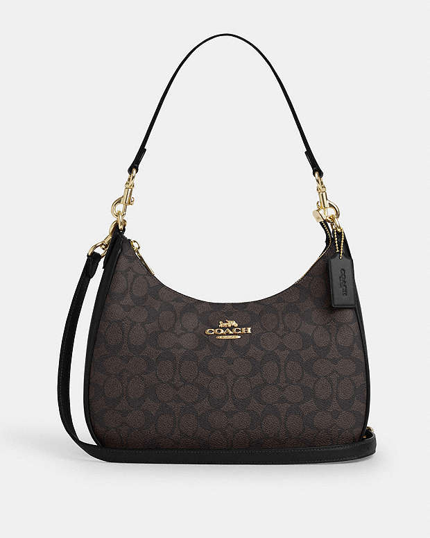 Teri Hobo Bag In Signature Canvas Signature Canvas-Gold-Walnut-Black Signature Canvas-Gold-Walnut-Black