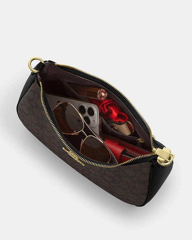 Teri Hobo Bag In Signature Canvas Signature Canvas-Gold-Walnut-Black Signature Canvas-Gold-Walnut-Black