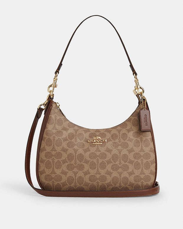 Teri Hobo Bag In Signature Canvas Signature Canvas-Gold-Tan-Brown Signature Canvas-Gold-Tan-Brown