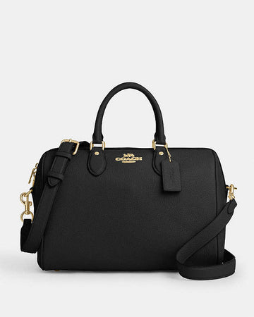 Rowan Large Satchel Bag Pebbled Leather-Gold-Black Pebbled Leather-Gold-Black