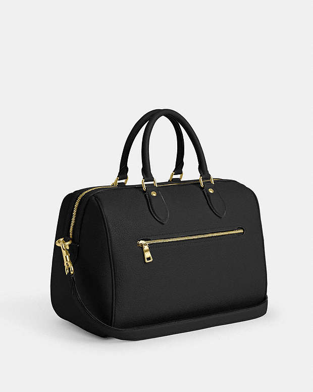 Rowan Large Satchel Bag Pebbled Leather-Gold-Black Pebbled Leather-Gold-Black