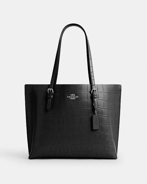 Mollie Tote Bag Embossed Crocodile-Silver-Black Embossed Crocodile-Silver-Black