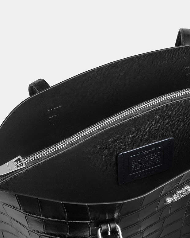 Mollie Tote Bag Embossed Crocodile-Silver-Black Embossed Crocodile-Silver-Black