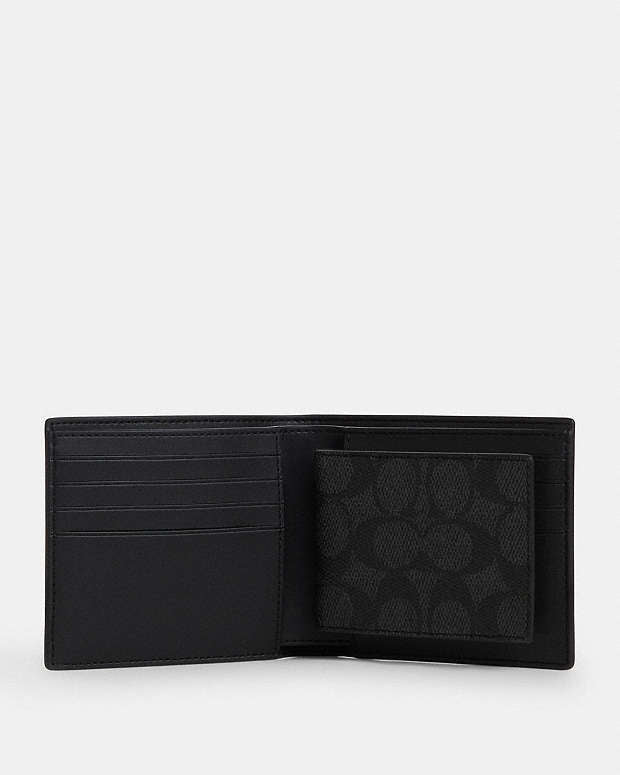 Boxed 3 In 1 Wallet Gift Set In Signature Canvas Signature Canvas-Gunmetal-Charcoal-Black Signature Canvas-Gunmetal-Charcoal-Black