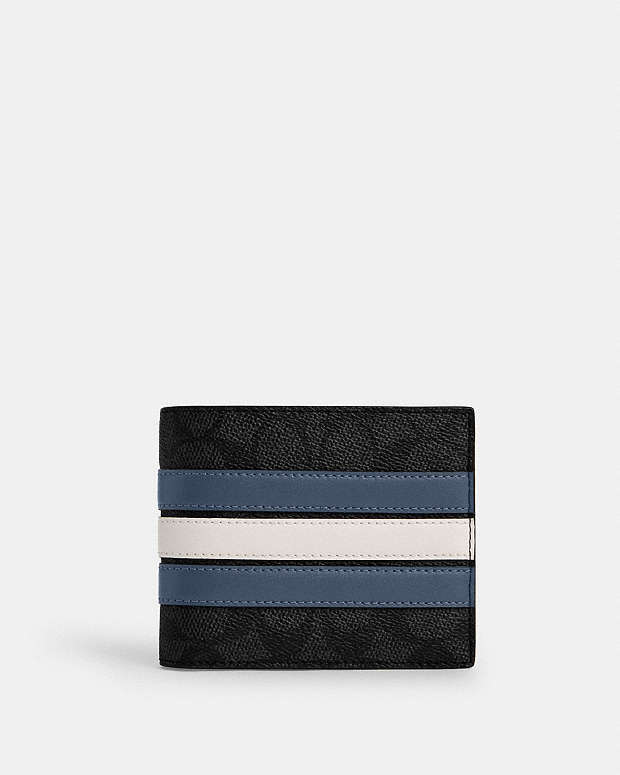 3 In 1 Wallet In Signature Canvas With Varsity Stripe Signature Canvas-Charcoal-Denim-Chalk Signature Canvas-Charcoal-Denim-Chalk
