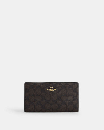 Slim Zip Wallet In Signature Canvas Signature Canvas-Gold-Walnut-Black Signature Canvas-Gold-Walnut-Black