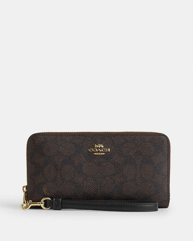 Long Zip Around Wallet In Signature Canvas Signature Canvas-Gold-Walnut-Black Signature Canvas-Gold-Walnut-Black