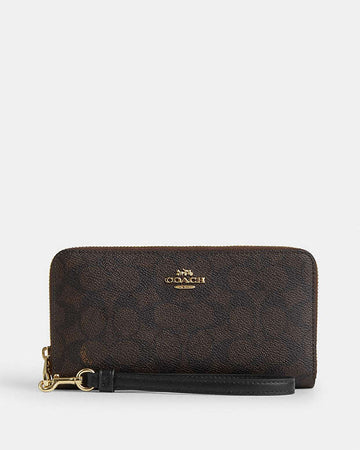 Long Zip Around Wallet In Signature Canvas Signature Canvas-Gold-Walnut-Black Signature Canvas-Gold-Walnut-Black