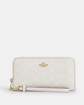 Long Zip Around Wallet In Signature Canvas Signature Canvas-Gold-White-Chalk Signature Canvas-Gold-White-Chalk