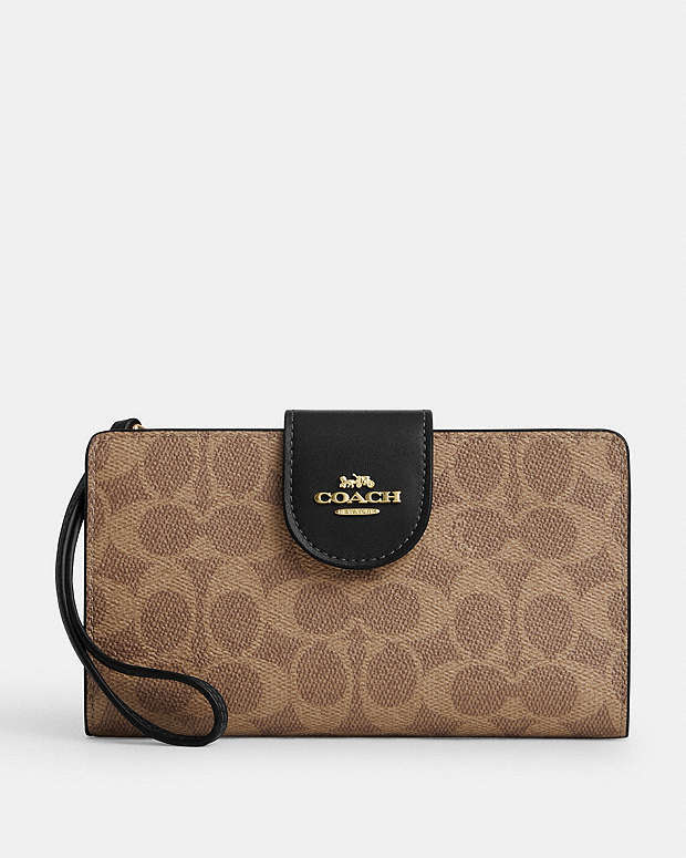 Phone Wallet In Signature Canvas Signature Canvas-Gold-Tan-Black Signature Canvas-Gold-Tan-Black