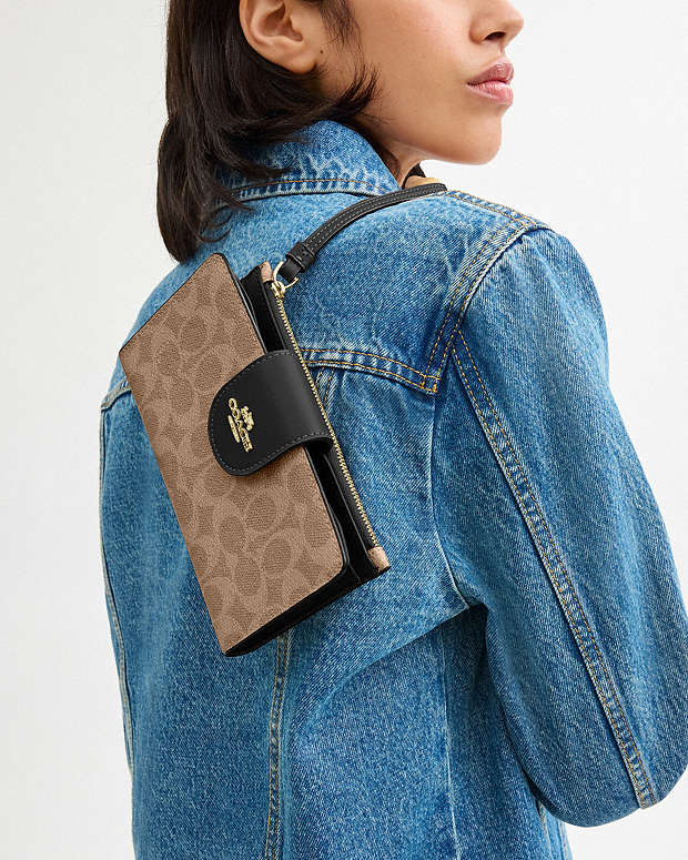 Phone Wallet In Signature Canvas Signature Canvas-Gold-Tan-Black Signature Canvas-Gold-Tan-Black