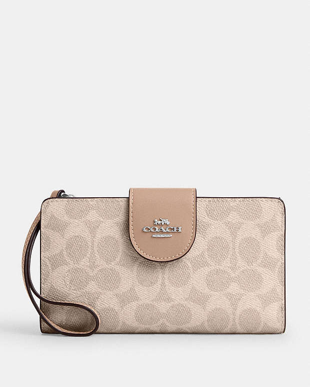 Phone Wallet In Signature Canvas Signature Canvas-Silver-Sand-Taupe Signature Canvas-Silver-Sand-Taupe