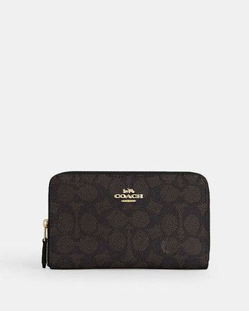 Medium Id Zip Wallet In Signature Canvas Signature Canvas-Gold-Walnut-Black Signature Canvas-Gold-Walnut-Black
