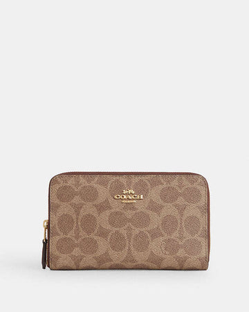 Medium Id Zip Wallet In Signature Canvas Signature Canvas-Gold-Tan-Brown Signature Canvas-Gold-Tan-Brown