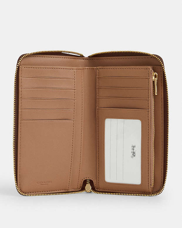 Medium Id Zip Wallet In Signature Canvas Signature Canvas-Gold-Tan-Brown Signature Canvas-Gold-Tan-Brown
