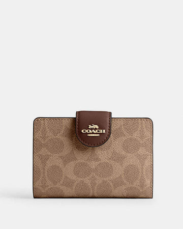 Medium Corner Zip Wallet In Signature Canvas Signature Canvas-Gold-Tan-Brown Signature Canvas-Gold-Tan-Brown