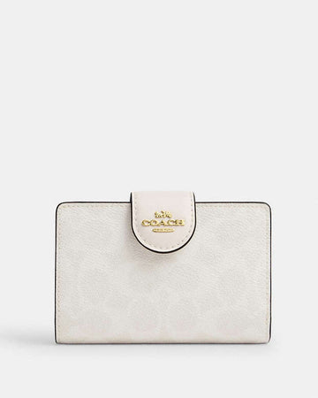 Medium Corner Zip Wallet In Signature Canvas Signature Canvas-Gold-White-Chalk Signature Canvas-Gold-White-Chalk