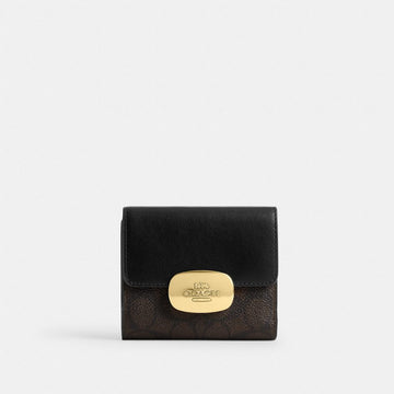 Coach Eliza Small Wallet In Signature Canvas Gold Walnut Black