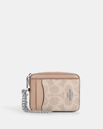 Zip Card Case In Signature Canvas Signature Canvas-Silver-Sand-Taupe Signature Canvas-Silver-Sand-Taupe