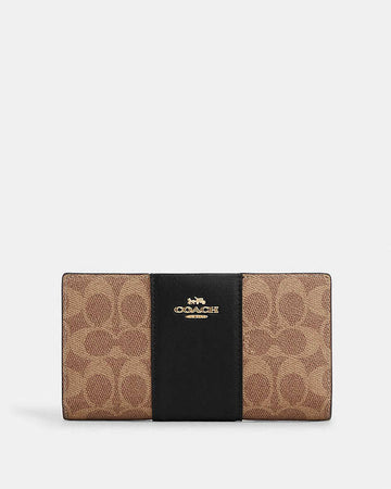Slim Zip Wallet In Signature Canvas With Stripe Signature Canvas-Gold-Tan-Black Signature Canvas-Gold-Tan-Black