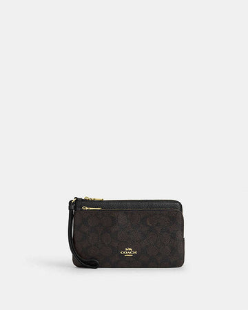 Double Zip Wallet In Signature Canvas Signature Canvas-Gold-Walnut-Black Signature Canvas-Gold-Walnut-Black
