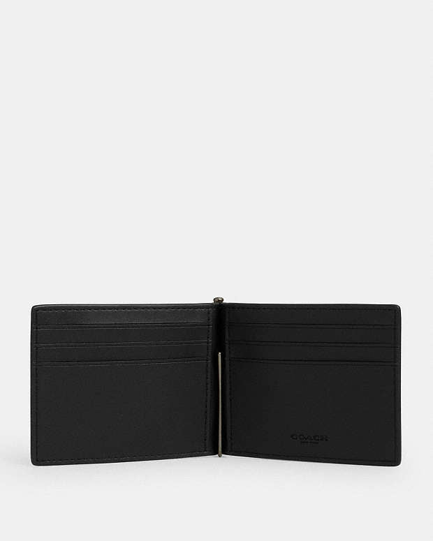 Slim Money Clip Billfold Wallet In Signature Canvas Signature Canvas-Qb-Tan-Black Signature Canvas-Qb-Tan-Black