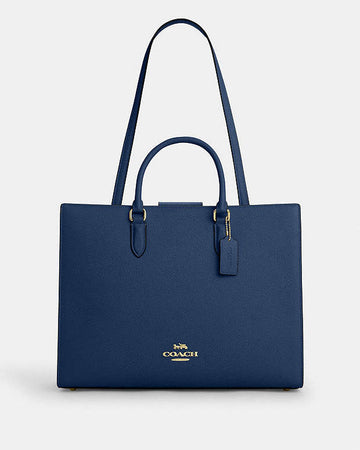Maggie Tote Bag Pebbled Leather-Gold-Deep Blue Pebbled Leather-Gold-Deep Blue