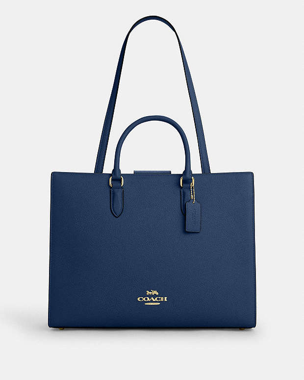 Maggie Tote Bag Pebbled Leather-Gold-Deep Blue Pebbled Leather-Gold-Deep Blue