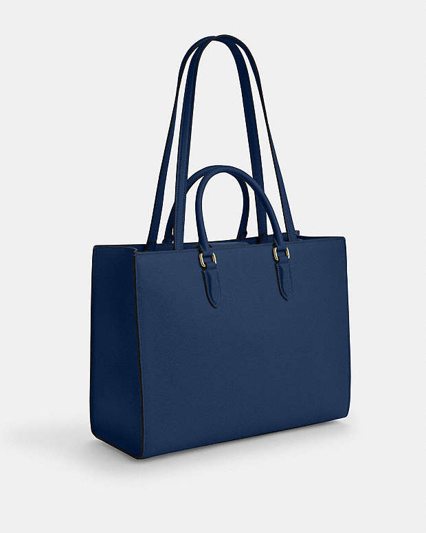 Maggie Tote Bag Pebbled Leather-Gold-Deep Blue Pebbled Leather-Gold-Deep Blue