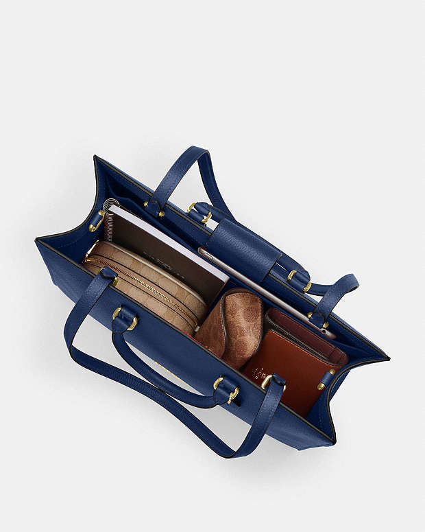 Maggie Tote Bag Pebbled Leather-Gold-Deep Blue Pebbled Leather-Gold-Deep Blue
