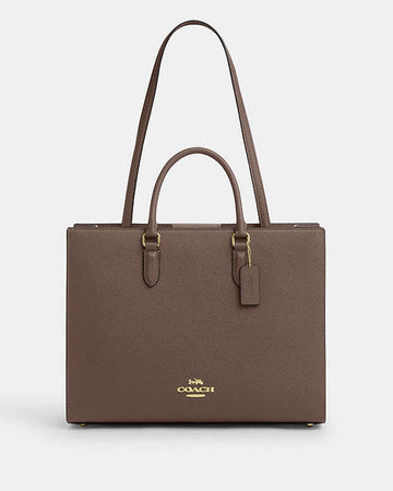 Maggie Tote Bag Pebbled Leather-Gold-Dark Stone Pebbled Leather-Gold-Dark Stone